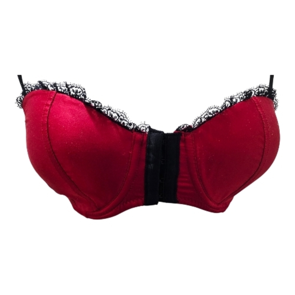 💋Blush Red & Black Lace Bra 34D Satin Underwire Push-Up Lingerie Sexy Front 💋 - Picture 5 of 9